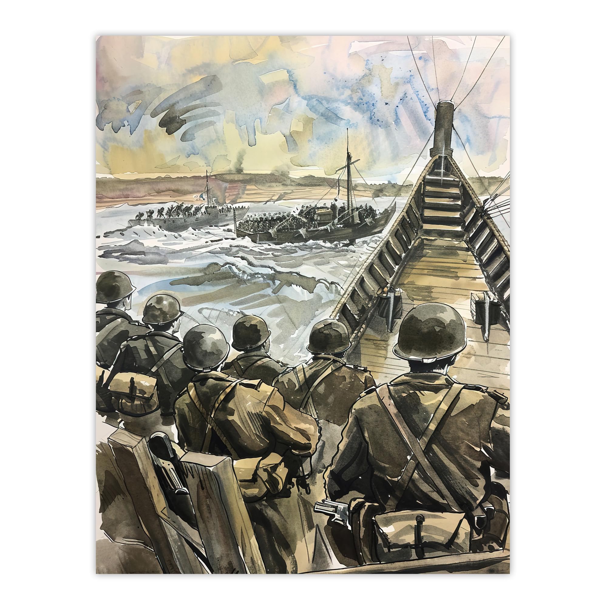 Artery8 War Military Normandy Landing D Day Watercolour Man Cave Extra Large XL Wall Art Poster Print