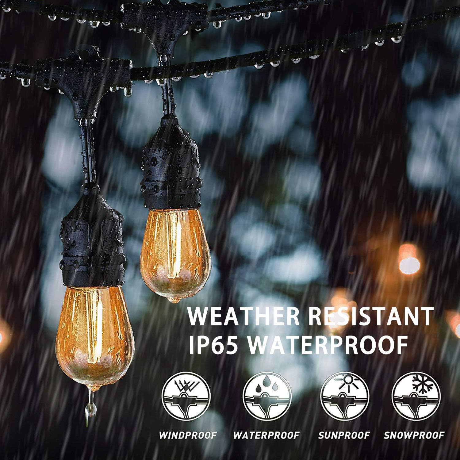 Bomcosy Led Outdoor String Lights,50FT with 15pcs E26 Socket,15+1pcs Shatterpoof S14 Edison Bulbs,1 Watt Dimmable 2700K, IP65 Waterproof, Commercial Grade Patio Lights: Home & Kitchen