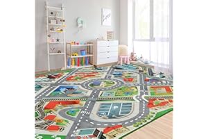 Large Area Carpet Play Mat Rug for Playroom, 60'' x 84'’ Car Rugs Mat, City Life with Road Traffic Playmat Rugs Great for Bed