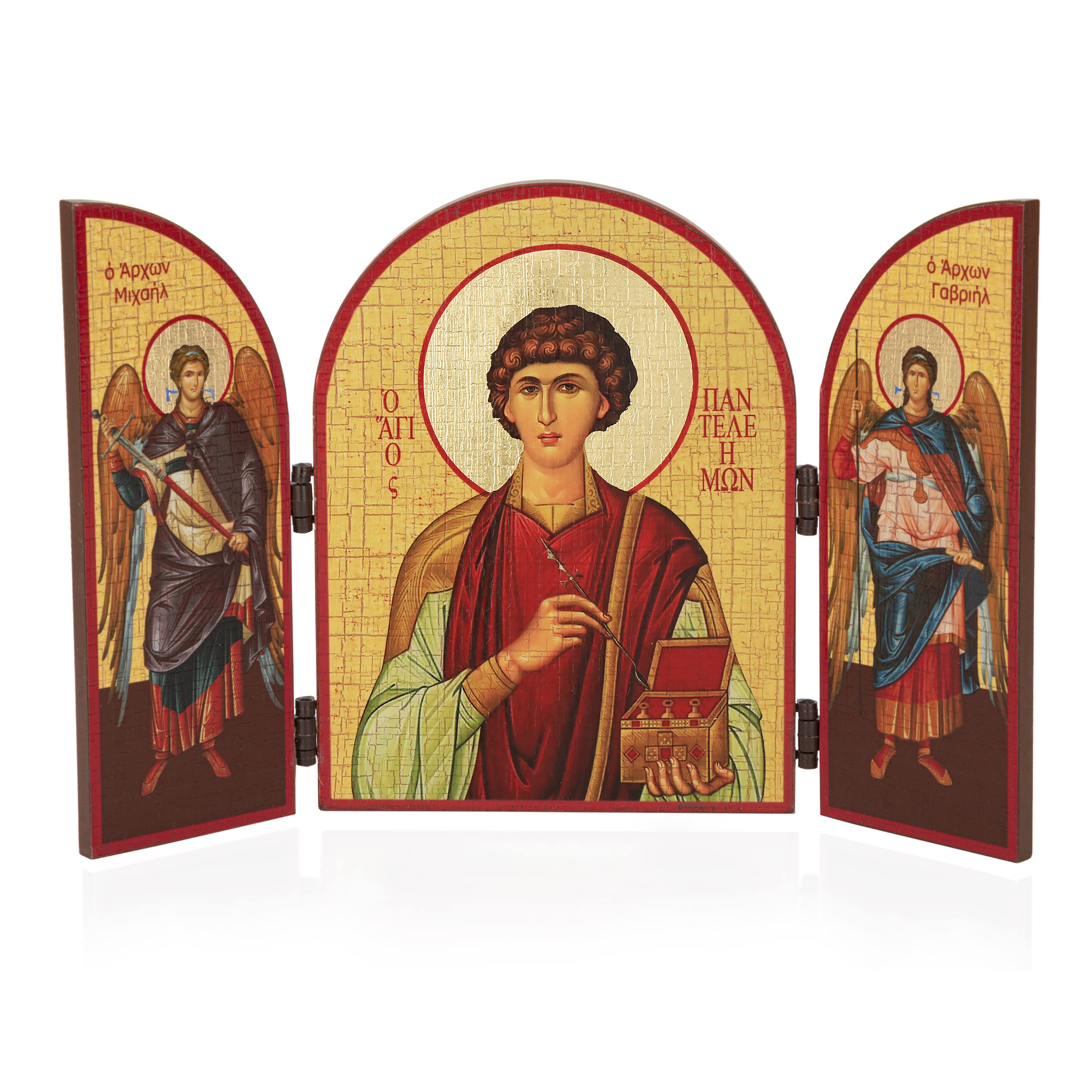 NKlaus Saint Pantaleon Triptych Wooden Icon 25 x 16 cm Christian 11319