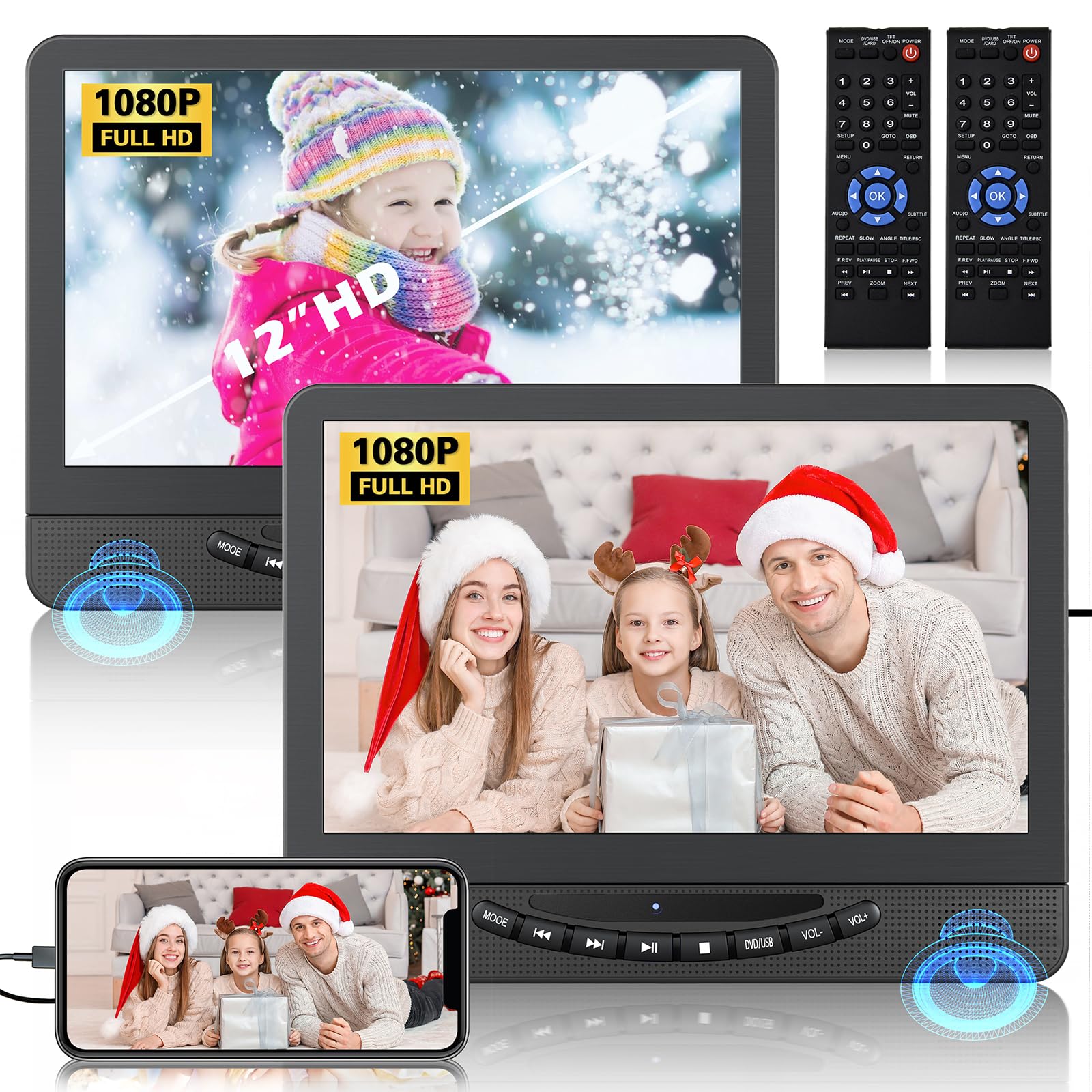 Photo 1 of NON-FUNCTIONAL, PARTS ONLY-------------------------------------Portable Car DVD Player with Dual Screens - 12 Inch Full HD Headrest Monitors for Long Road Trips, Keep Kids Entertained with Separate Movie Playback