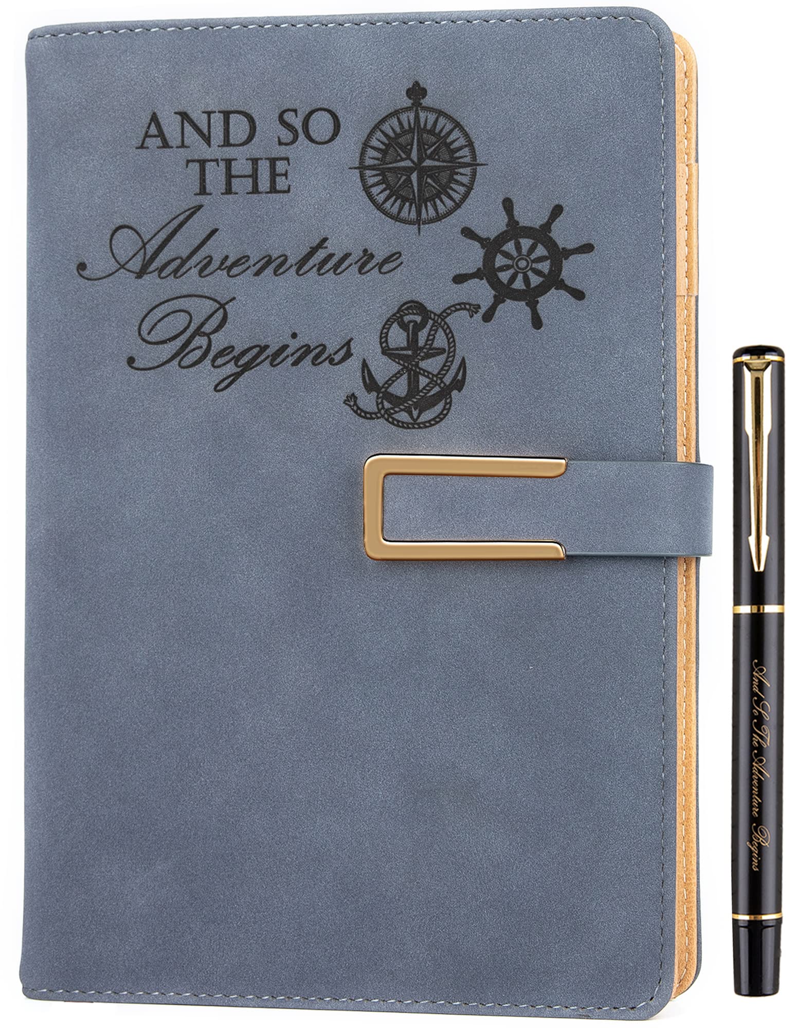 Farfume Ruled Refillable Notebook Premium Adventure A5 Journal, 21cm x 14.5cm Hardback Faux Leather Notebook, 100GSM Magnetic Buckle Journal (Adventure - Blue)