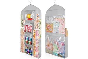 Woodoulogy Hanging Gift Wrapping Paper Storage, 48x24 (Extra Large) Grey Double-Sided Christmas Wrapper Bag Container, Oxford Long Craft Roll Organizer, Present Wrap Holder for Closet, Door