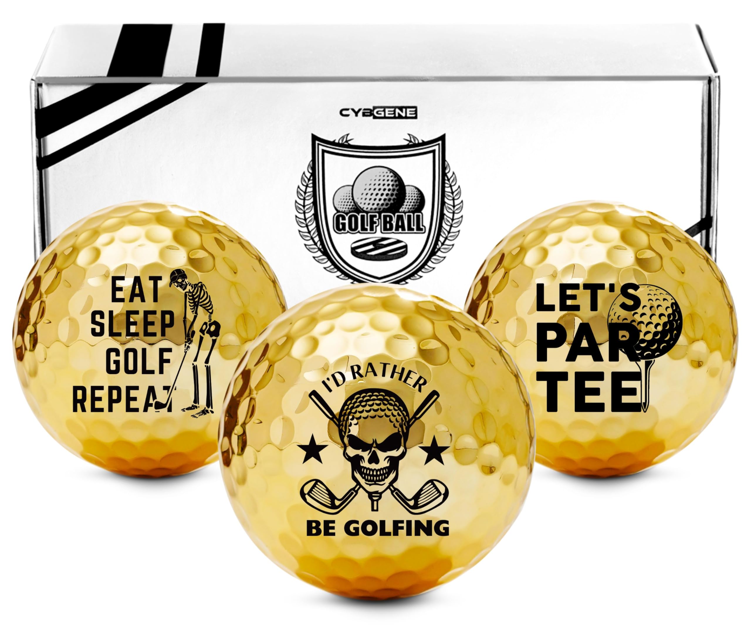 Photo 1 of CybGene Skull Gifts for Women Men Golf Balls, Personalized Colored Golf Balls 3 Packs, Cool Accessories for Golfers, Golf Lovers, for Birthday and Christmas - Gold