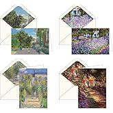 RainCaper Fine Art Keepsake 5x7 Blank Stationery Claude Monet Greeting Note Cards With Decorative Envelopes, Gift Boxed Set of 16 | 300 GSM Cardstock (Monet Gardens)