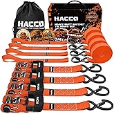HACCOPLANET Ratchet Straps, 5280lb Break Strengeth, 1.6" Heavy Duty Ratchet Tie Down Strap Set w/Padded Handle, S Hook, Soft Loop for UTV Motorcycle Truck Cargo Straps (Orange, 8FT)