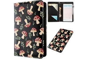 ANNAMISSI Server Books for Waitress,Cute Pocket Leather Money Organizer Wallet Note Pad Cash Bill Restaurant Guest Check Book Holder Pocket Presenter Fit Server Apron Waitress Book (Mushrooms)