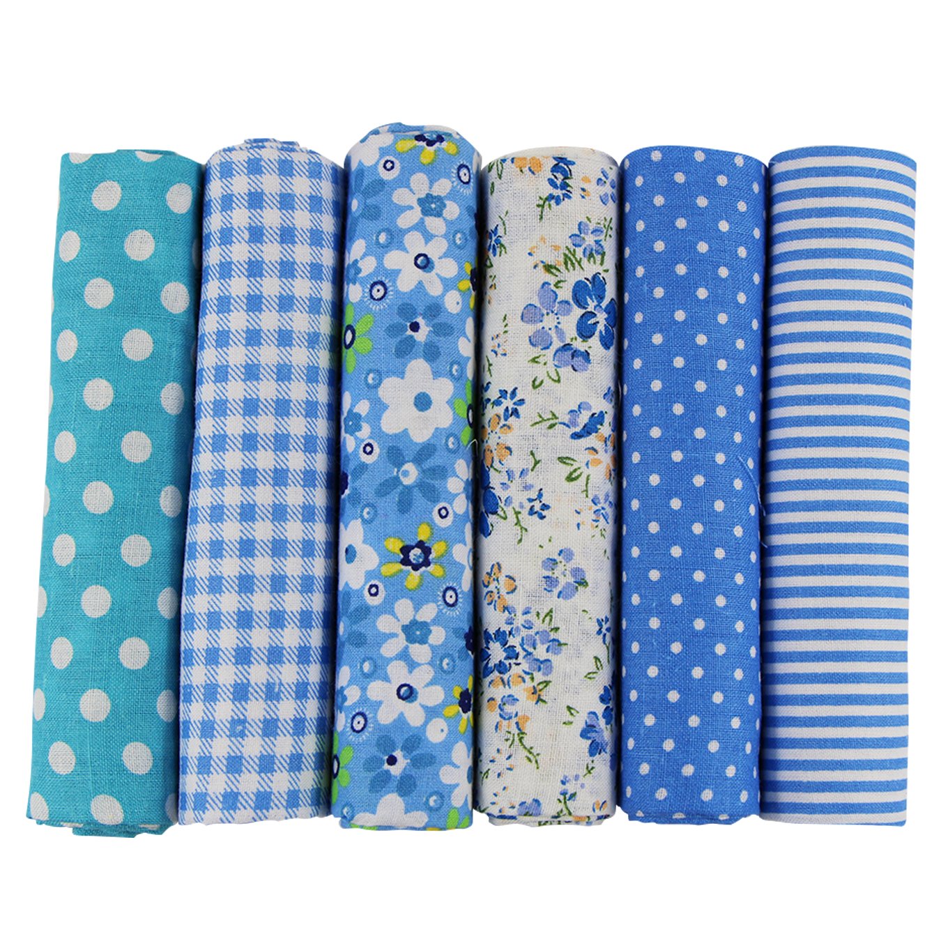 UOOOM 6pcs 50 x 50cm Patchwork Cotton Fabric DIY Handmade Sewing Quilting Fabric Different Designs (Tone-Blue) โ image 1