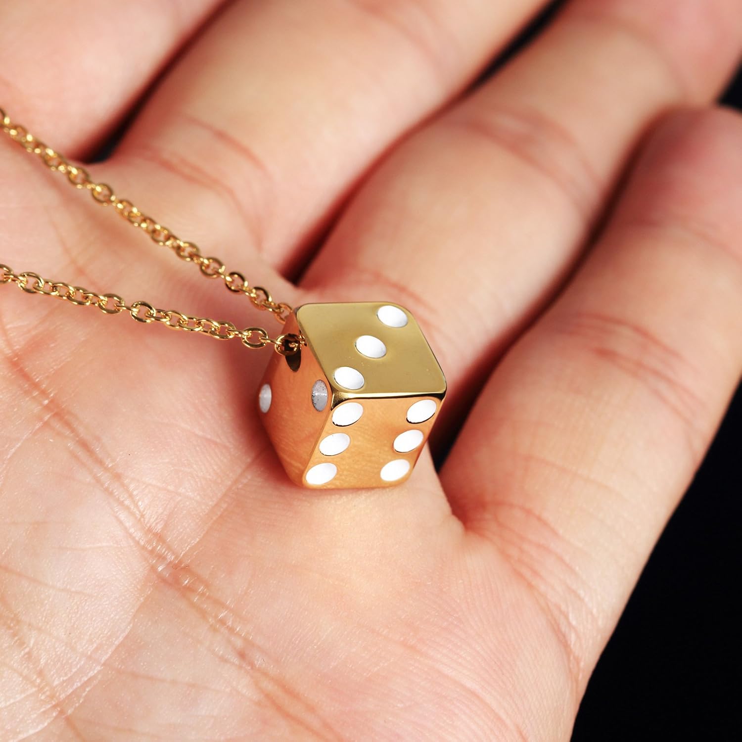 PAURO Stainless Steel Vintage Dice Mens Pendant with Chain Punk Biker Necklace for Lucky Wedding Gold - Image 4