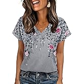 Zeagoo Womens Summer Tops Rolled Short Sleeve V Neck Shirts Casual Dressy Business Work Blouses Outfits