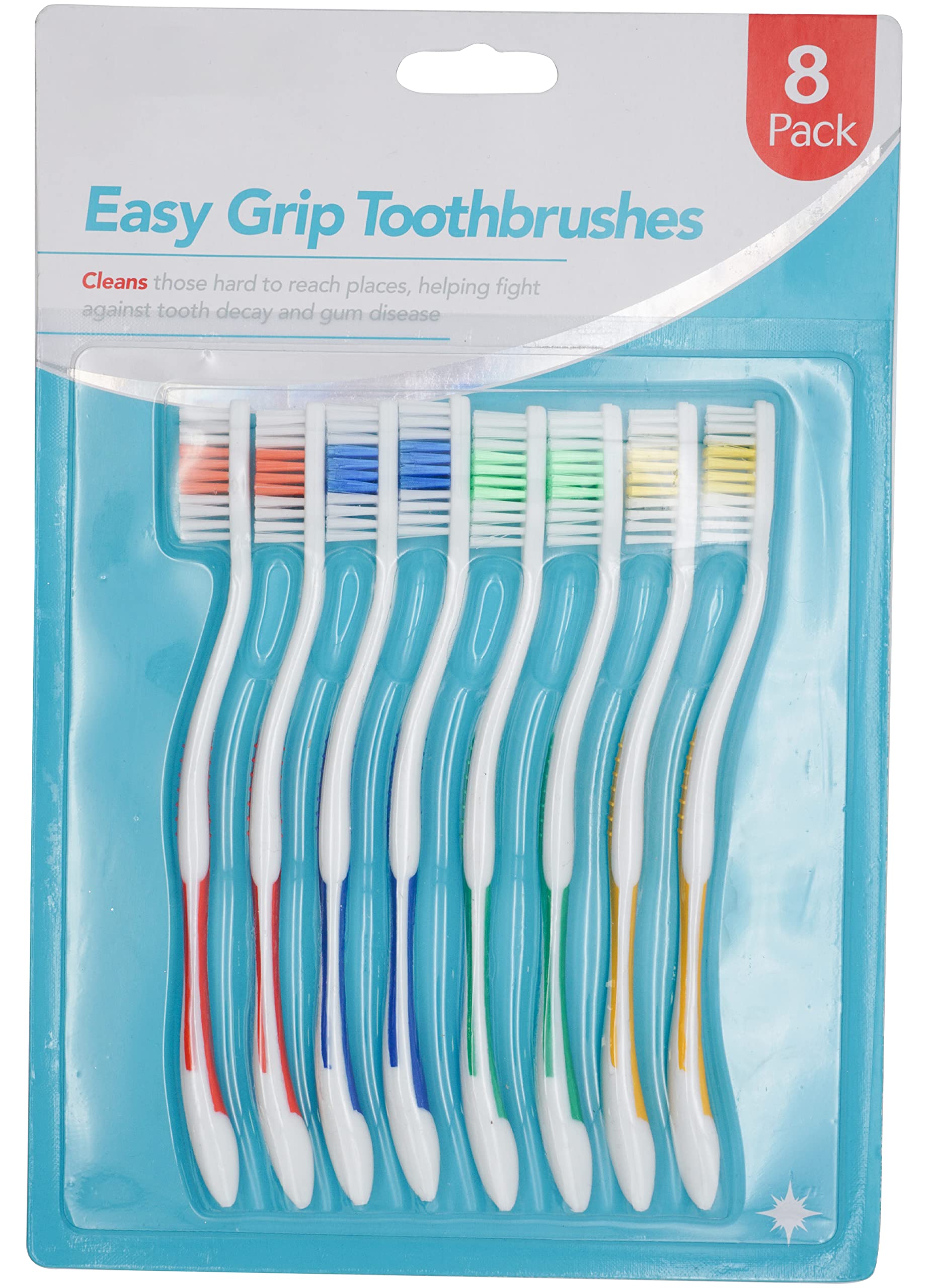DentaGlo Easy Grip Toothbrushes Assorted Colours - Pack of 8