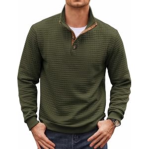 COOFANDY Men's Sweatershirt Pullover Sweater Casual Long Sleeve Quarter Button Stand Collar Sweatshirt