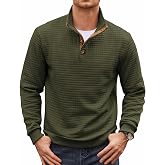 COOFANDY Mens Quarter Button Sweatshirt Long Sleeve Pullover Waffle Casual Stand Collar Sweater