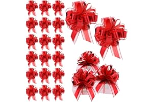 AMCAMI 20 Pieces Large Red Pull Bows for Gift Wrapping Christmas Gift Bows Organza Pull Bow for Xmas Gift Decoration Big Red Ribbon Bows for Wedding Party Birthdays Holidays