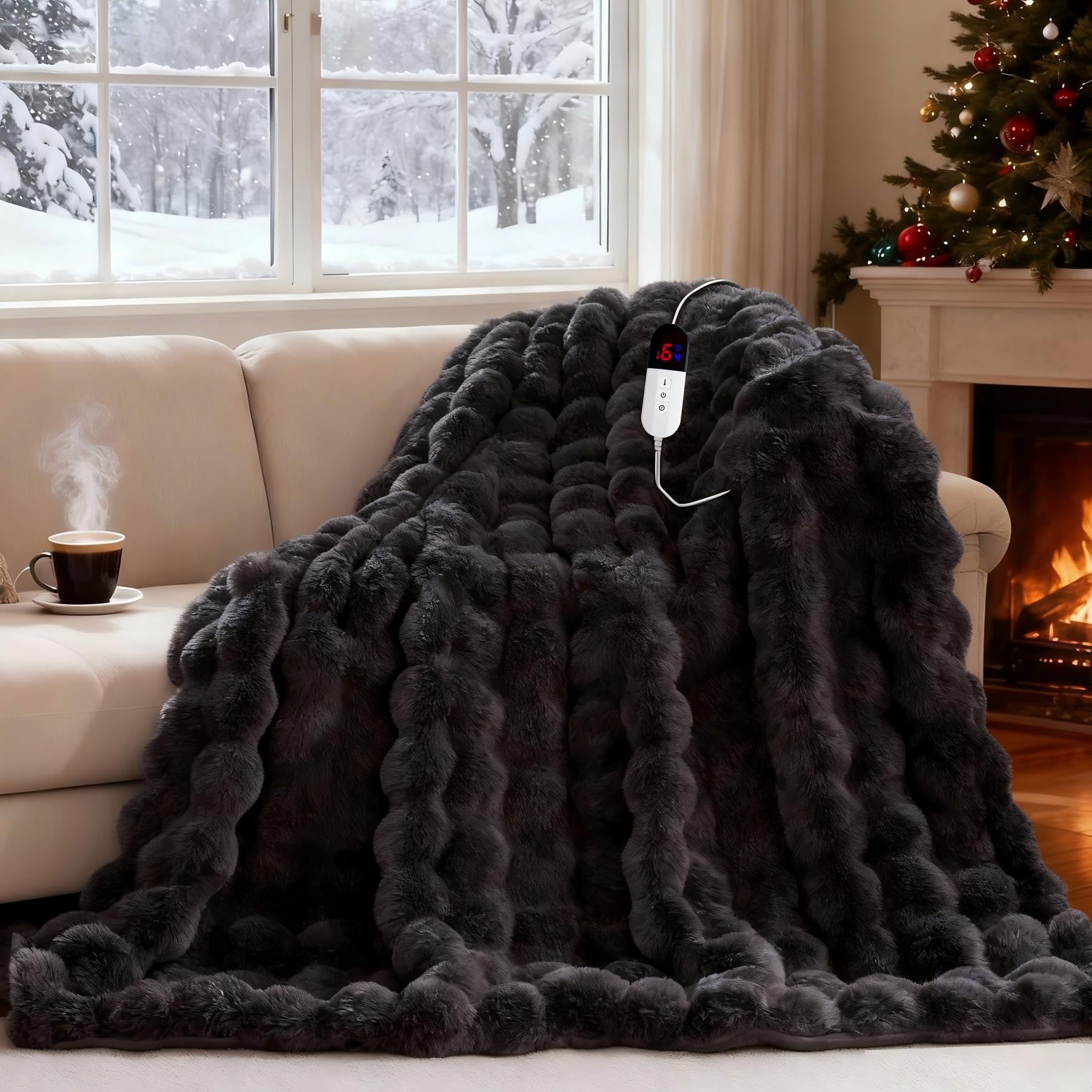 Photo 1 of ** SOLD AS IS NO RETURN/REFUNDS**
AEPINBH Electric Blanket, Soft Faux Rabbit Fur Bubble Heated Blanket with Dual Control 6 Heating Levels & 4 Hours Auto-Off, Machine Washable, Fast Heating (Dark Gray, 50"X60")