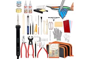 PP OPOUNT Stained Glass Kit for Beginners & Adults, Complete Stained Glass Making Kit with 100W Adjustable Soldering Iron, Glass Cutting Tools, Diamond Cutter Set & Instructions for DIY Glass Crafts