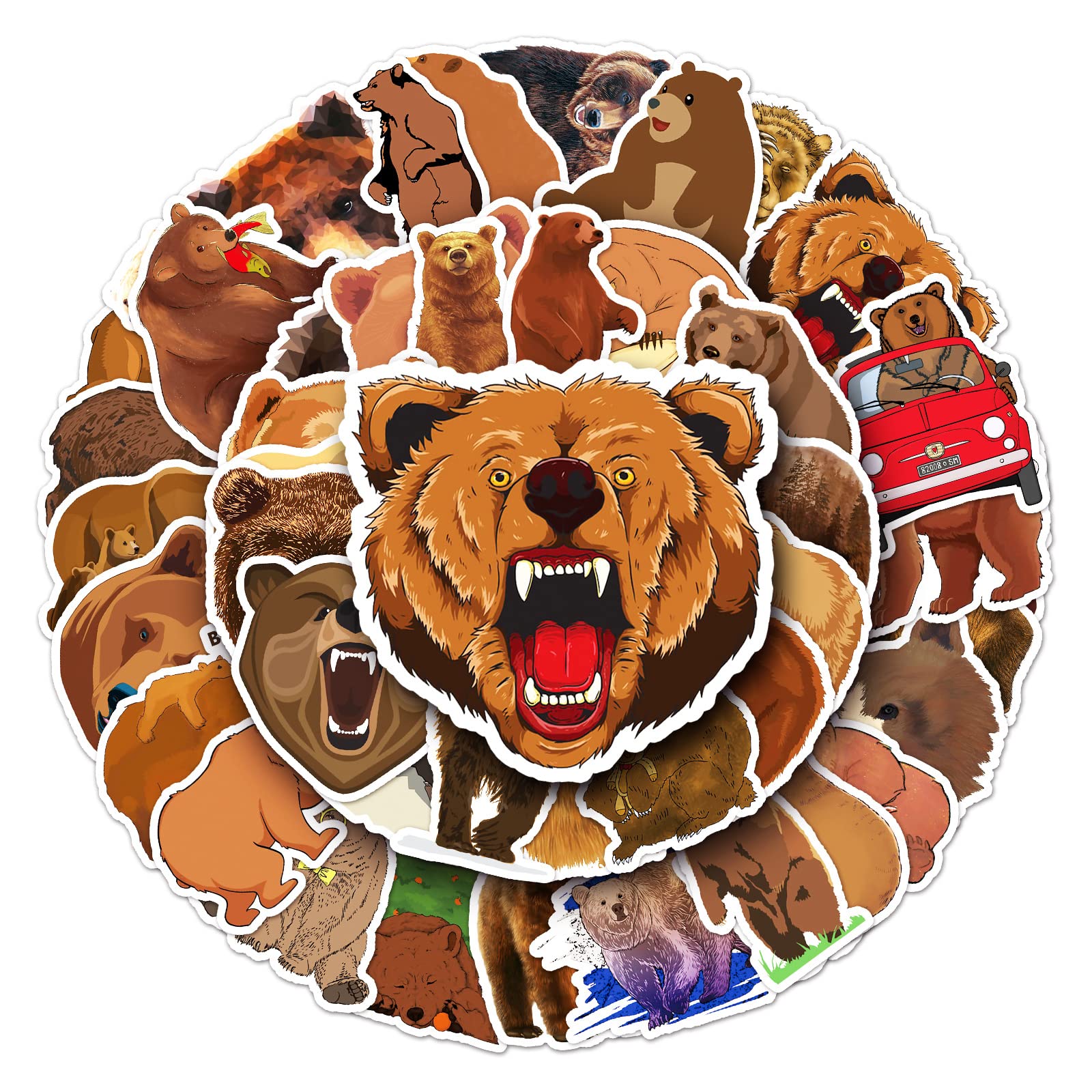 50 Pcs Cute Brown Bear Stickers, 1.96-3.15inch Cartoon Animal Decorative Stickers, Self-Adhesive for Scrapbooking, Kids' Room Decoration, Forest Theme Setup(Brown Bear)