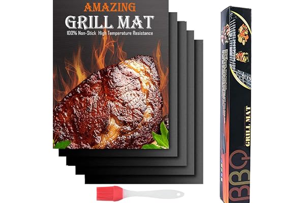 BBQ Grill Mat Set of (5+1), Non Stick Baking Mats, Fireproof Grill Sheets, Reusable, Easy to Clean Barbecue Grilling Accessor
