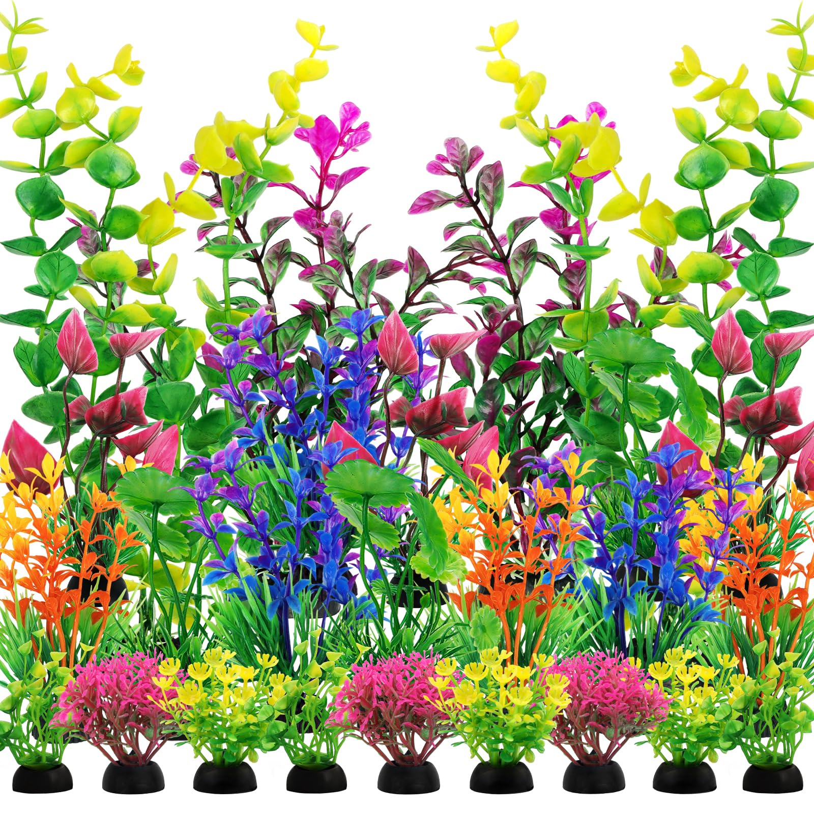 QUOZUO 25 Pcs Artificial Plants for Aquarium Decoration Multicolor Plastic Plants Fish Tank Decoration