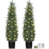 3FT Artificial Cedar Topiary Trees for Outdoors,Two 3 Foot UV Resistant Faux Potted Topiary Tree for Home Indoor Front Porch Decor,Set of 2 Fake Shrubs Bushes Ball in Cement Pot with Led String Light
