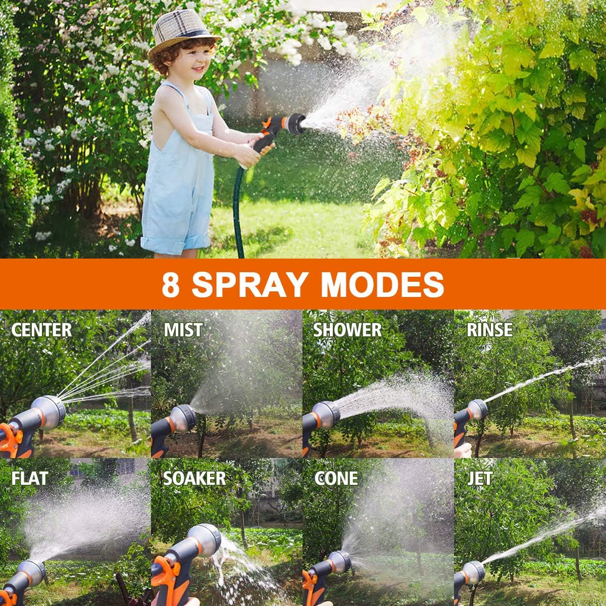 PATHONOR Water Hose Nozzle, Hose Spray Nozzle Garden Hose Nozzle Heavy Duty high Pressure with 8 Adjustable Watering Spray Patterns for Watering Garden, Cleaning, Washing Cars, Showering Pets : Garden & Outdoor