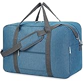 For United Airlines Foldable Carry on Bag 22x14x9 Travel Duffel Bag Packable luggage Duffle for Women and Men 40L (Navy Blue (With Shoulder Strap))