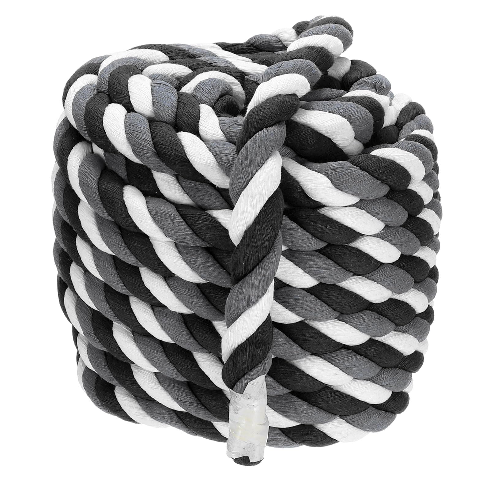 PATIKIL 1 Inch x 50 Feet Natural Twisted Cotton Rope 3 Strand Strong Thick Cotton Rope Tug of War Rope for Railings Crafts Games Home Decor, Black Gray White