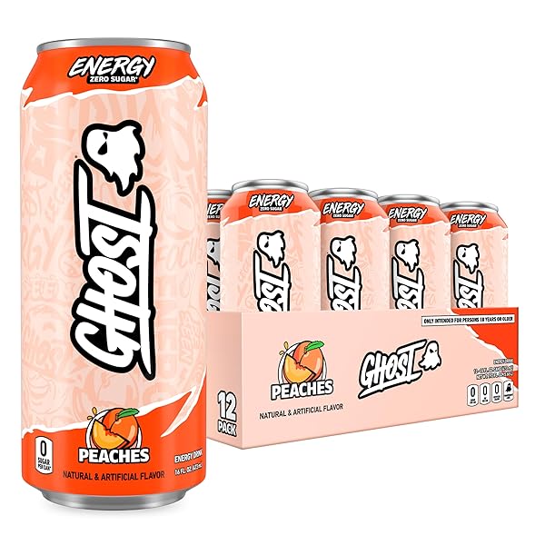 GHOST ENERGY DRINK – 12-PACK, PEACHES, 16OZ –...