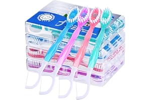 AUSSUMY 36 Pack Mini Disposable Toothbrushes – 5-in-1 Prepasted Travel Toothbrush with Toothpaste Floss & Pick for Hotel Camping Flight Car Guest Use – 9ct per Portable Case Essentials for Women Men Kids