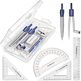 STAEDTLER School Kit Math Geometry Set - 10-Piece Compass, Protractor &amp; Ruler Kit with Flip Open Storage Box - Clear Measuring Tools - Student Drawing Supplies