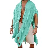 Verdusa Men's Knit Poncho Fringe Loose Cardigan Cape Knit Shawl Wrap Beach Vacation Outfits