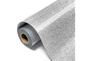 SCZENQI Silver Glitter HTV Transfer Vinyl Roll - 12" x 8ft. Silver Glitter Iron on Vinyl for DIY T-Shirts, Cricut Glitter HTV Heat Transfer Vinyl for All Cutting Machines, Easy to Cut & Weed (8FT)