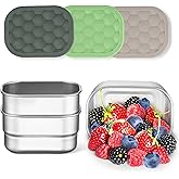 Homikit 3 Pack Snack Containers for Kids, 18/10 Stainless Steel Toddler Lunch Box with Silicone Lids, Reusable Bento Food Container Set for School Daycare, Nontoxic & Leak Proof, Green/Khaki/Gray