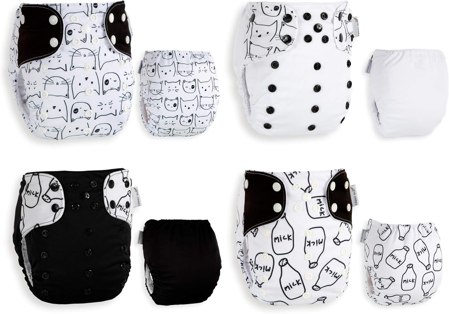 KaWaii Baby One Size Cloth Diapers 4 Diapers w/ 8 Bamboo