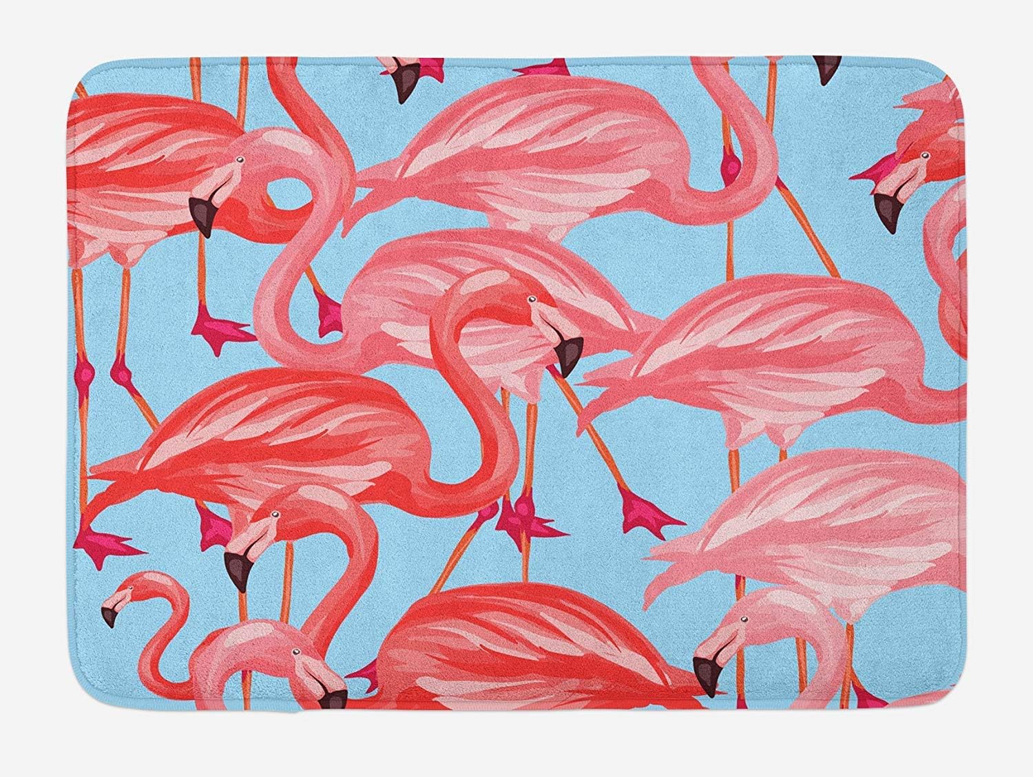 Msgdf Flamingo Bath Mat Tropical Birds Pattern Flamingos Colorful Exotic Animal Nature Artwork Plush Bathroom Decor Mat With Non Slip Backing 23 6 W X 15 7 W Inches Coral And Pale Blue Amazon Co Uk
