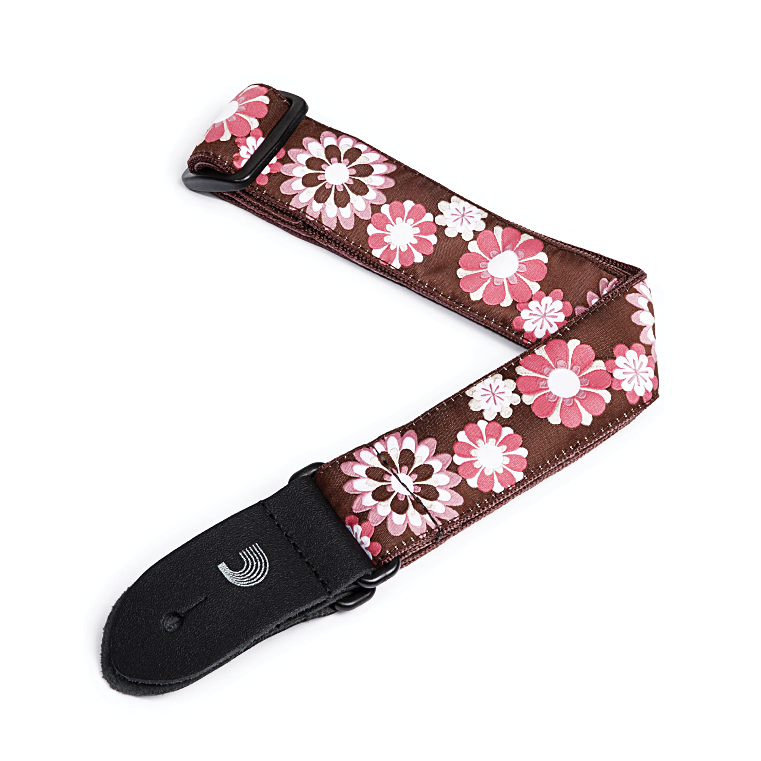 D'Addario 15UKE02 Ukulele Strap - Nylon Strap for Ukuleles - Brown and Pink Flowers - 1.5" Wide — image 1