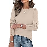 Womens Sweaters Fall Fashion 2025 Long Sleeve Button Cuff Soft Knit Pullover Trendy Tops Dressy Casual Blouses