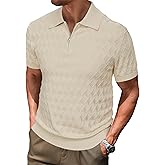 Arach&Cloz Mens Zipper Polo 3D Texture Shirts 2025 Spring Summer Fashion Knit Golf Tops Short Sleeve Dress Clothes