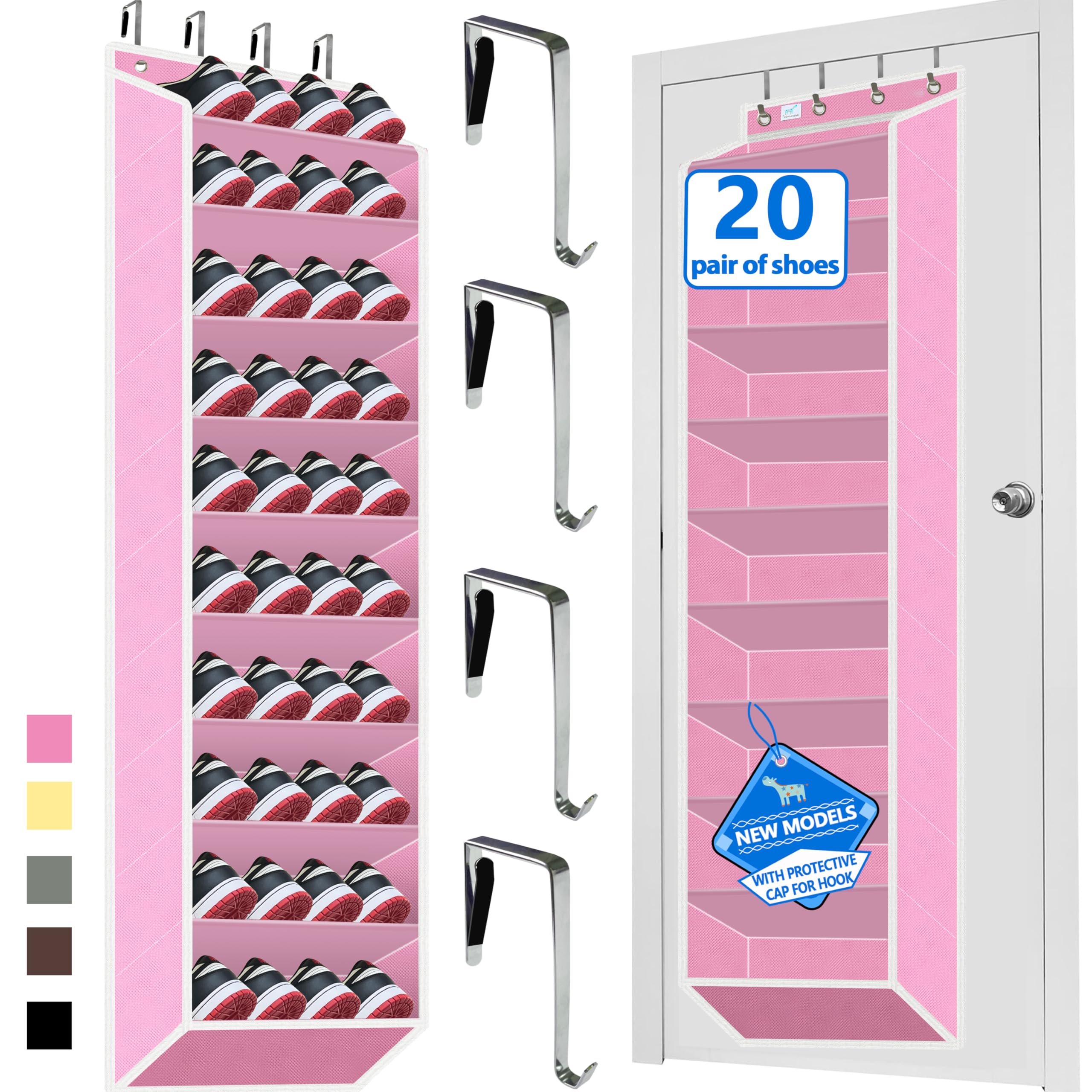 Photo 1 of (PARTIAL SET) Over The Door Shoe Organizer, 70 Pounds Large Capacity, 20-30-Pair shoe organizer, Heavy Duty-Extra Deep Pockets ,Anti-Scratch Hooks & FSC-Certified Bamboo ,Engineered for Men’s Size 13 shoe,Pink