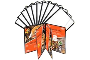 MYFULLY 8.5 x 11 Inch Menu Covers | Pack of 10 Transparent Restaurant Menu Covers, American Style Menu Holders for Restaurants, Bars, Cafes, Food & Drink (8.5"x 11" (4 Pages, 8 View))