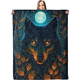 Enchanted Moon Wolf Blanket, Soft Lightweight Warm Cozy Flannel 60×50 inch Throw Blanket for Couch, Travel, Bed, Outdoor, Gifts for Women Men Adults Kids