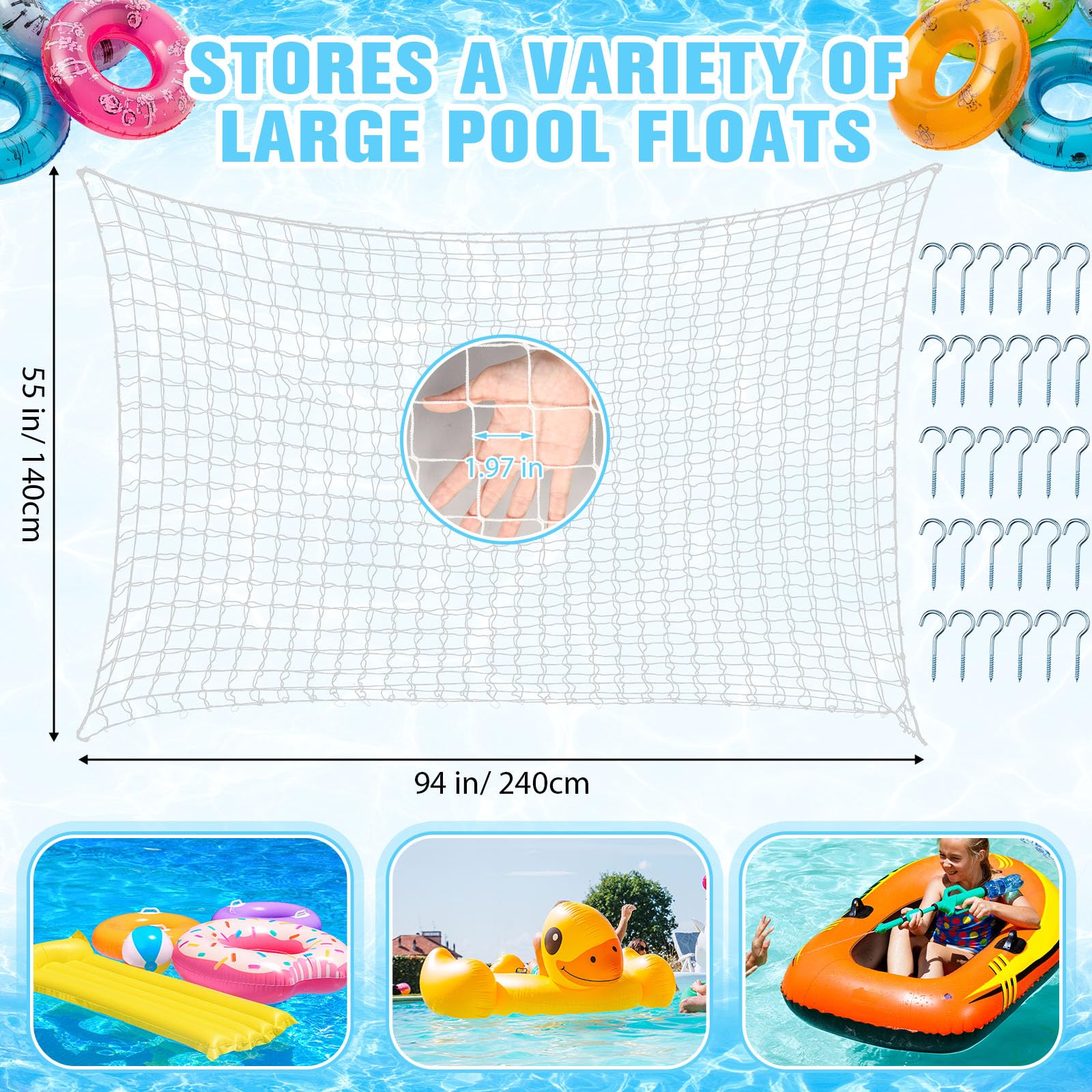 Condition photo showing As Is for aliceset 2 pcs 1/2/4 pcs pool float storage net bag various sizes adjustable swimming pool inflatabl