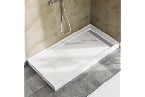 MORVANO 60 x 32 Shower Base with Single Threshold Rectangular Right Drain Location Shower Base,Shower Pan With Stainess Steel Cover,Marble White Acrylic Shower Base