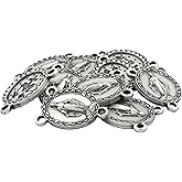 VILLAGE GIFT IMPORTERS Ten Pack of Miraculous Medal Rosary Centers | Silver-Tone Pendants with Three Loops | DIY Catholic Craft Supplies | Make Your Own Rosaries and Chaplets | Made in Italy