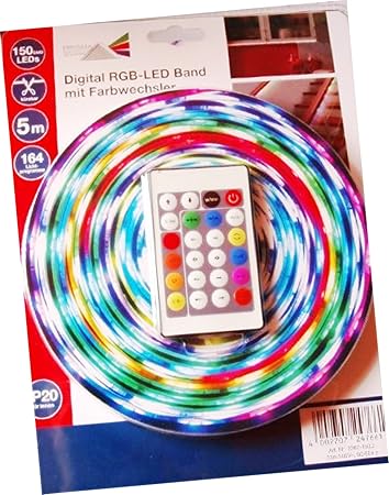Prisma LED 5m Digital RGB mit Farbwechsel kürzbar 150SMD 164 versch. Lichterp für Innen und Außen geeignetrogramme etc.