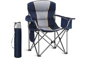 HIGH POINT SPORTS Oversized Portable Camping Folding Chair, Foldable Outdoor Chair Support 450 LBS, Sports Lawn Chair for Adults with Cup Holder and Cooler Bag, Blue