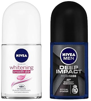 NIVEA Deodorant Roll-on, Whitening Smooth Skin, 50ml & MEN Deodorant Roll-on, Deep Impact Freshness, 50ml Combo