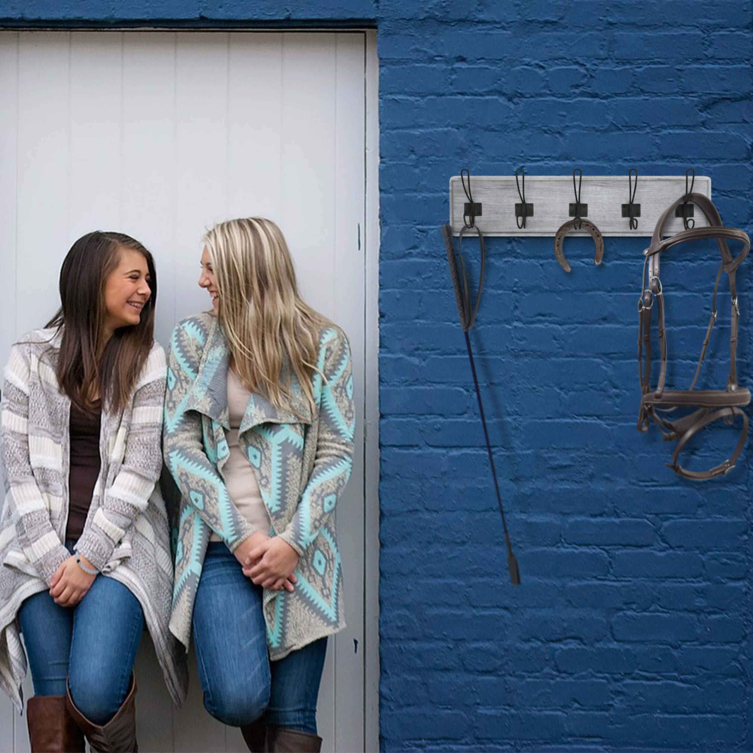 HBCY Creations Rustic Coat Rack - Wall Mounted Whitewash 24" Entryway Coat Hooks - 5 Rustic Hooks, Solid Pine Wood. Perfect Touch for Your Entryway, Kitchen, Bathroom. (Whitewash)