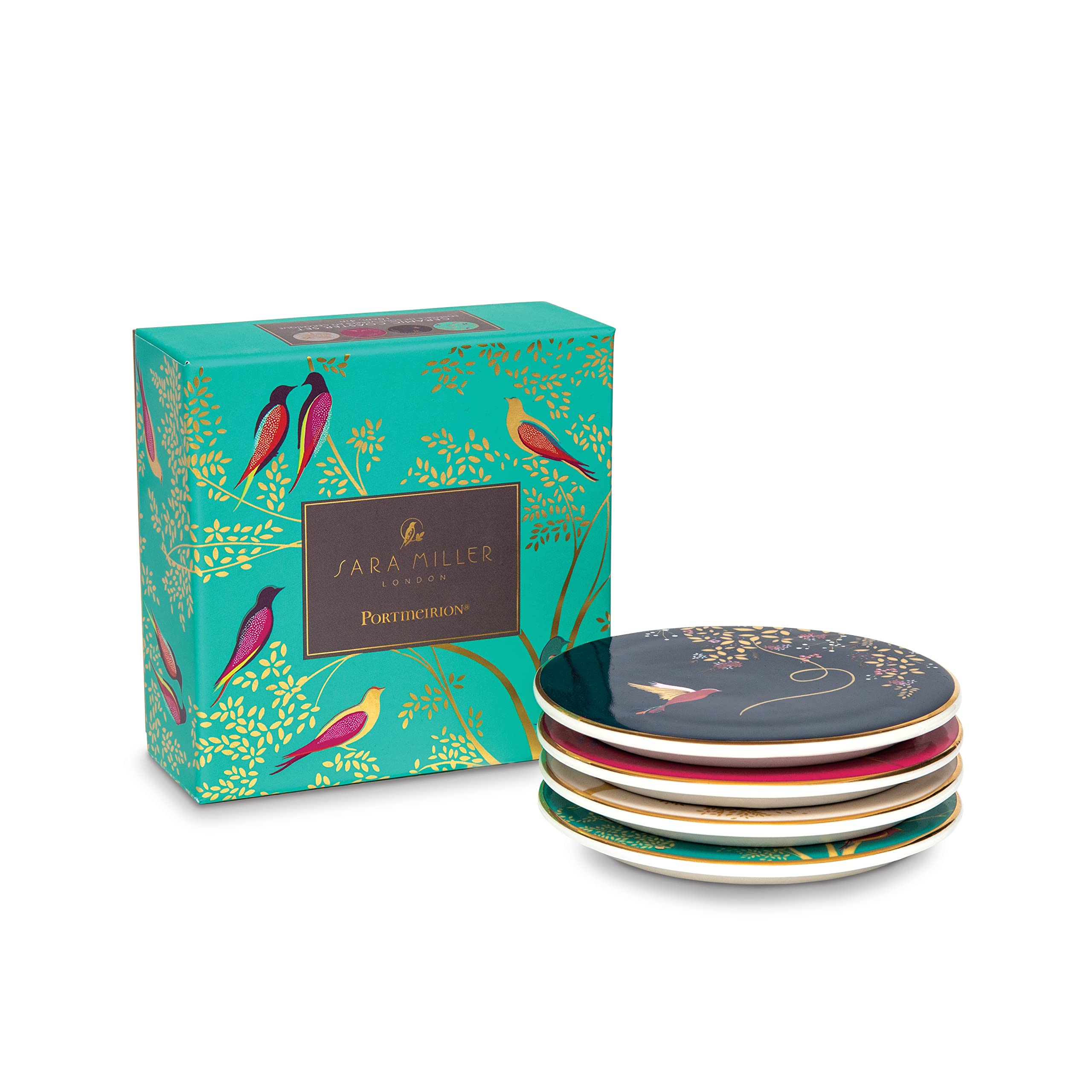 Sara Miller London Set of 4 Ceramic Coasters Gift Boxed, 10cm