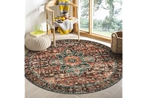 Moynesa Ultra-Thin Washable Round Rug - 4Ft Round Area Rugs for Bedroom Brown Bathroom Circle Mat, Non Slip Non Shedding Low Pile Indoor Floor Carpet for Living Room Coffee Table Kitchen, Brown